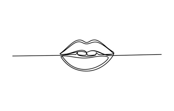 Continuous single line drawing of human lips mouth expression