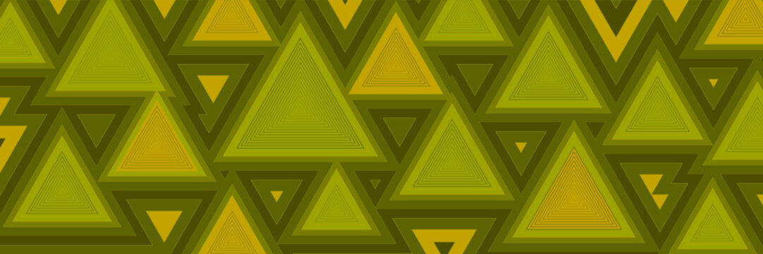 Asymmetrically arranged triangular shapes contrast with the outlines against a green and yellow background.