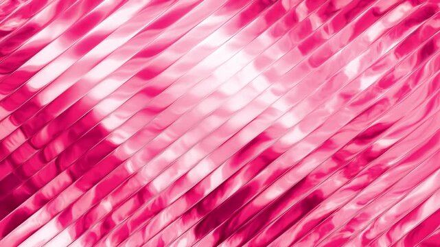 Shiny pink metallic diagonal stripes reflecting bright light creating an abstract modern luxury background with smooth fluid motion effects