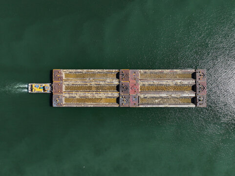 Aerial View of Dredging Vessel and Floating Barge