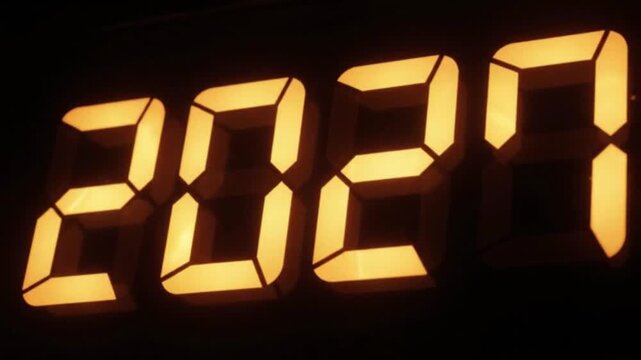 Glowing digital LED display showing the year twenty twentyseven in bright orange electronic numbers
