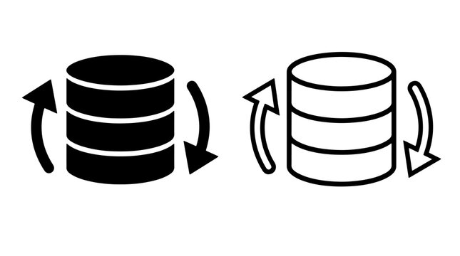 Database sync vector icons with rotating server storage arrows