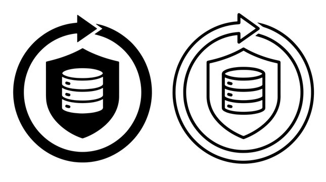 Data backup protection vector icon set with database and shield