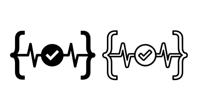 Code quality check vector icon set with curly brackets and pulse