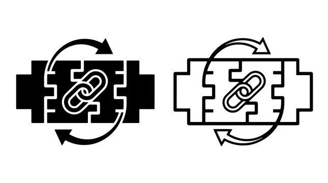 Black and white backlink SEO vector icon set illustration