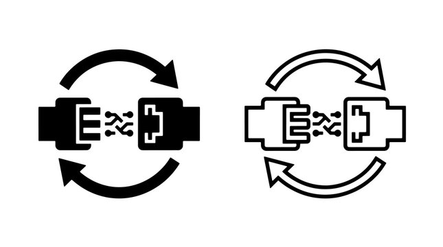 Data synchronization cable vector icon set with sync arrows