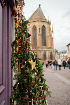Urban Christmas decorations in a city
