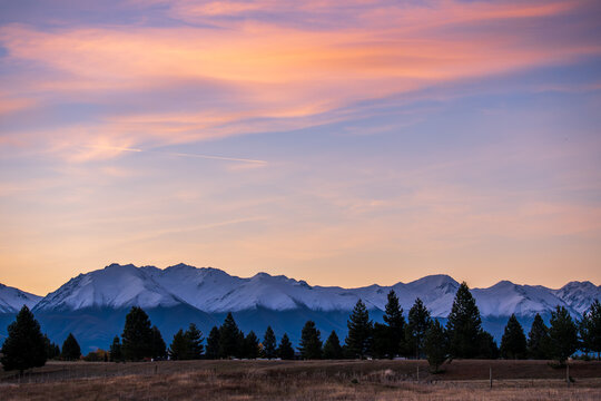 Sunset scene in Twizel, New Zealand