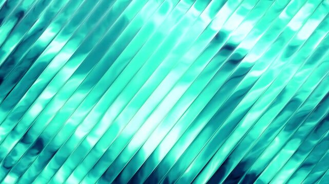 Vibrant teal metallic surface reflecting bright diagonal light lines creating a smooth futuristic abstract motion background pattern