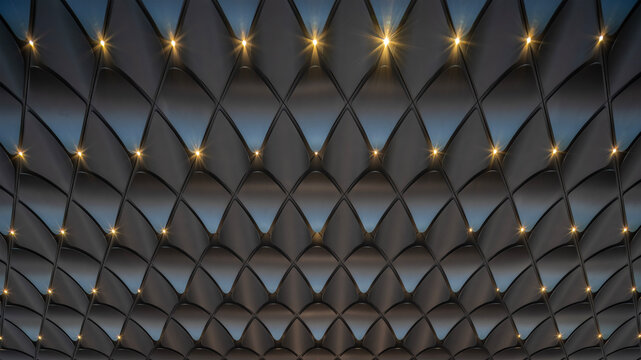 Geometric scale‑pattern ceiling detail