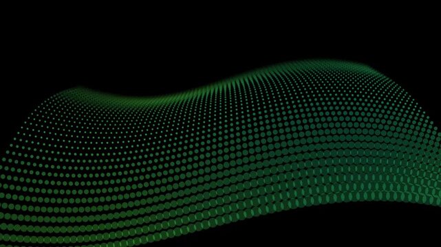 Abstract green dots forming a wavy pattern on a dark background