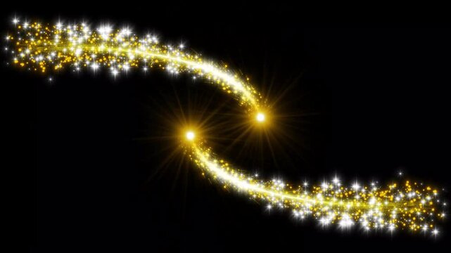Glitter stars burst with glowing sparkle, magical sparkle star tail light,Golden glitter particle light streak flowing, glittering golden particles star trail dust sparkling line.black sceen,4k