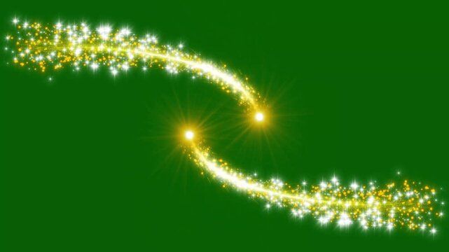 Glitter stars burst with glowing sparkle, magical sparkle star tail light,Golden glitter particle light streak flowing, glittering golden particles star trail dust sparkling line.green sceen,4k