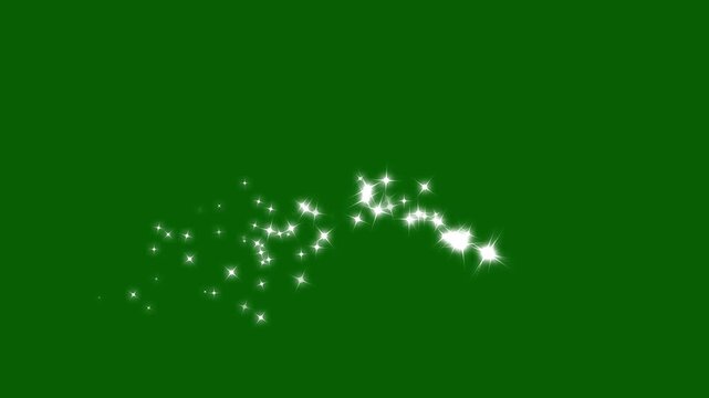 magic sparkles glitter line stars, particle magic tail sparkling glitter star dust trail loop animation on green screen. sparkling stars shine animation, stars animation in the night sky.