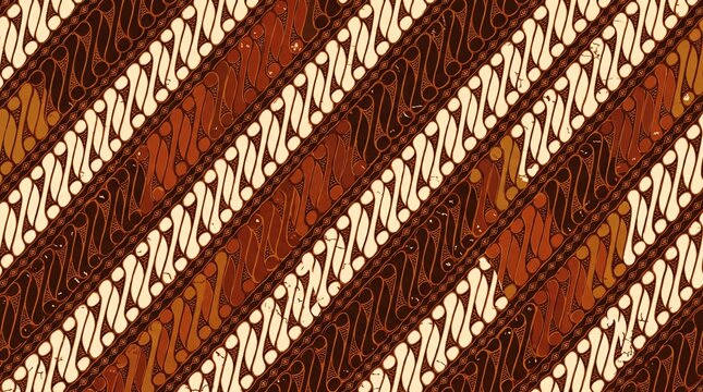 Traditional Indonesian Batik Parang Pattern Featuring Elegant Diagonal Swirl Motifs in Earthy Brown Tones for Cultural Textile Design