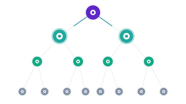 Abstract network diagram with interconnected nodes representing data flow and hierarchical structure in a clean modern design perfect for technology and business concepts