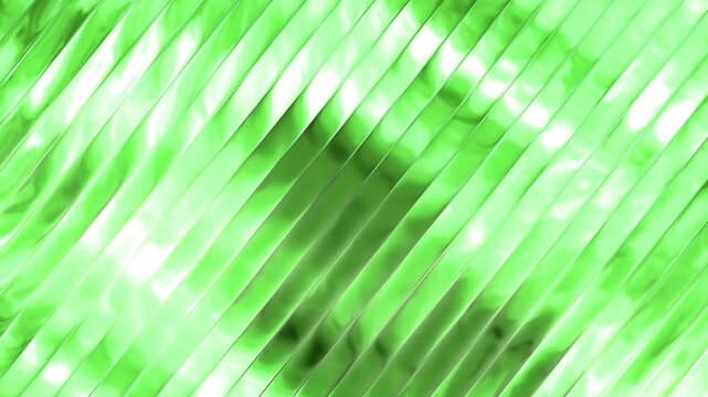 Bright green metallic stripes reflecting bright moving light in diagonal patterns creating a futuristic abstract background design