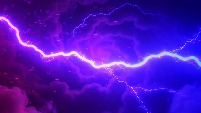 Swirling purple storm clouds and vibrant lightning flashes glowing inside a dark fantasy tunnel video
