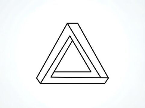 Penrose Impossible Triangle Line Art - Optical Illusion Geometric Shape Icon