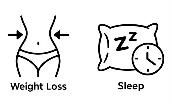 Weight loss body silhouette and sleep pillow with clock icon for fitness goals and overnight physical recovery.