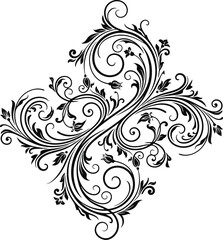 Fototapeta premium Black and White Floral Swirl with Ornamental Vines
