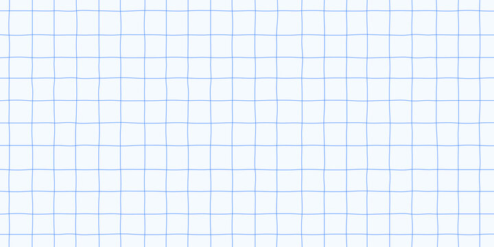 Curves hand drawn checker blue line pattern, grid doodle background, paper notebook texture