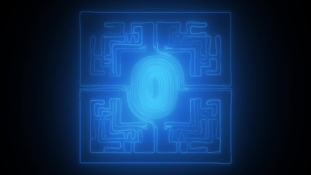 Futuristic glowing maze with central light source abstract animation