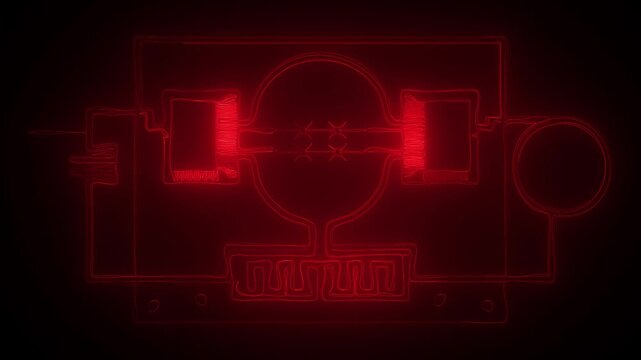 Red glowing futuristic machinery schematic animation for tech