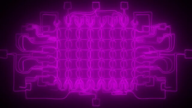 Neon Microchip Pin Array Circuit Animation Background Loop for