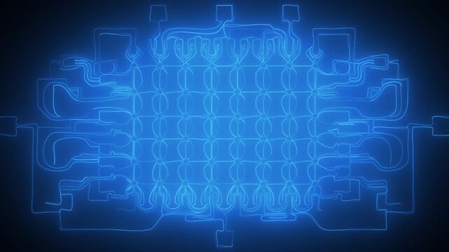 Abstract futuristic circuit board animation with glowing blue neon