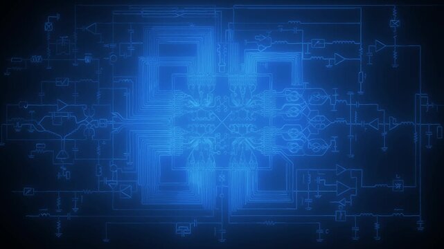 Abstract glowing blueprint circuit schematic animation for tech