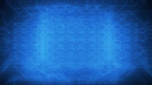 Futuristic digital interface glowing with abstract blue circuit