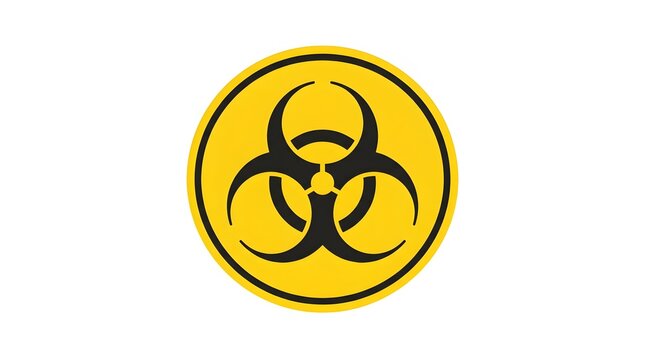 Yellow biohazard symbol on a white background warning of biological dangers