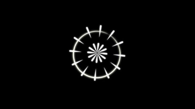 Burst motion graphics video template, circle fireworks explosion line shape blast animation, shiny pop-up glowing rings, seamless loop on black screen background, 4k cinematic overlay