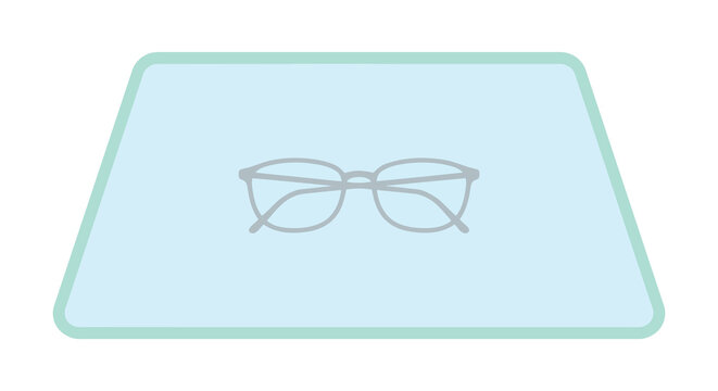 Flat vector illustration of eyeglasses on a light blue rectangular surface