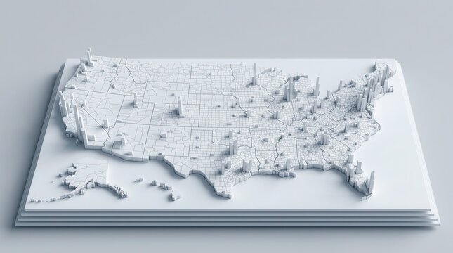 USA map showing population density through geometric representation
