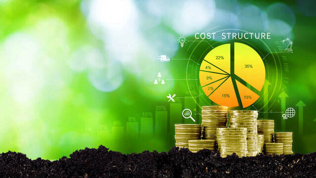 Cost structure concept. Strategic cost structure financial analysis with pie chart, business growth, profit and loss management planning. not ai