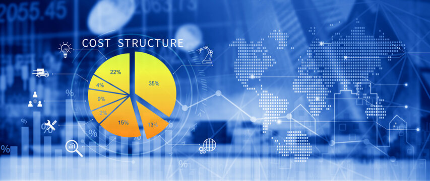 Cost structure concept. Strategic cost structure financial analysis with pie chart, business growth, profit and loss management planning. not ai