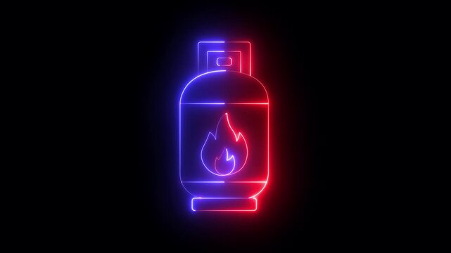 glowing neon Gas cylinder icon isolated on black background. Flammable gas tank icon. energy and industrial fuel storage. 4k video animation.