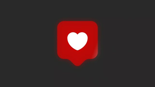 Glowing red social media like button with white heart symbol
