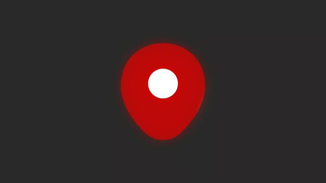 Glowing red location pin icon on dark background