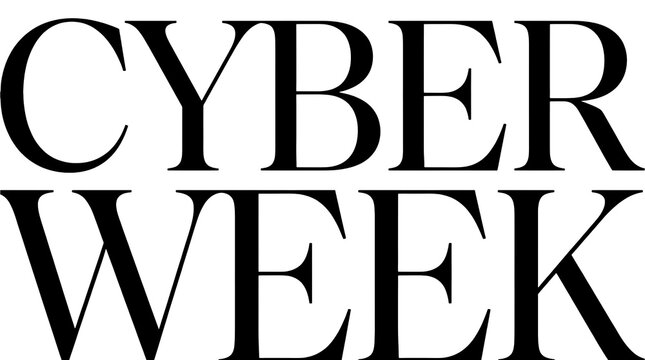 Cyber week text lettering with serif typography reading black bold serif on transparent background