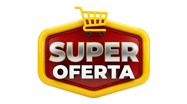 Super offer badge with shopping cart icon with three dimensional on transparent background