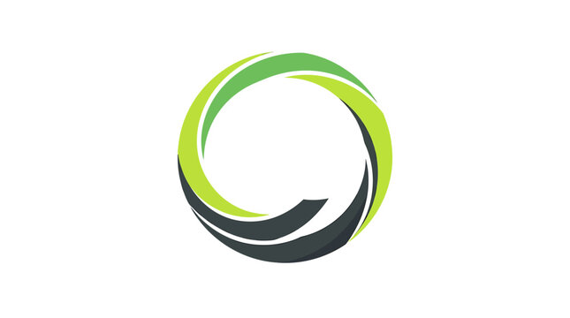 Modern Abstract Interwoven Ribbon Circular Logo Graphic Featuring Smooth Swirling Curves in Dynamic Lime Green and Charcoal Grey Vector Illustration