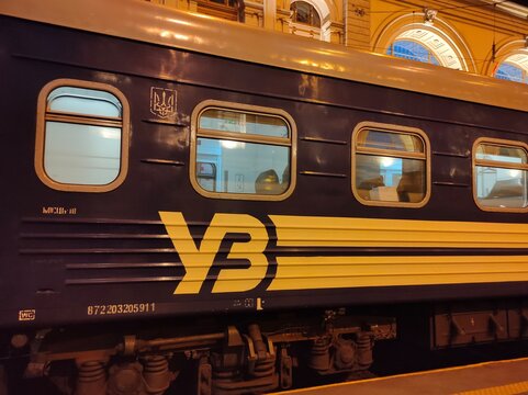 Budapest, Hungary - September 14, 2026: Ukrzaliznytsia train operation and logistics of national rail transit services at Budapest, Hungary