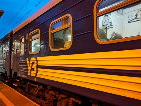 Budapest, Hungary - September 14, 2026: Ukrzaliznytsia train operation and logistics of national rail transit services at Budapest, Hungary
