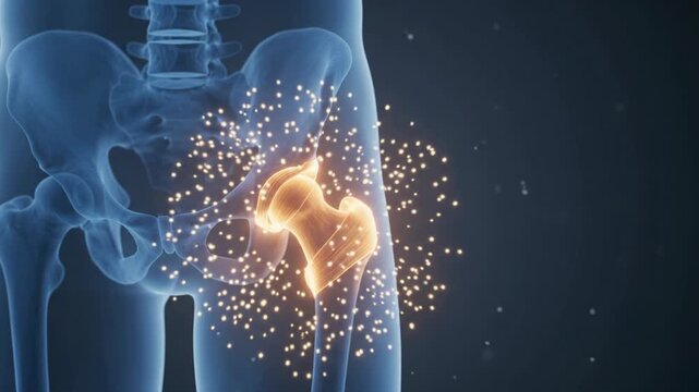 Human Hip Replacement Surgery - 3D Anatomical Animation of Pelvis and Prosthetic Implant Integration - Medical Science 4K Footage
