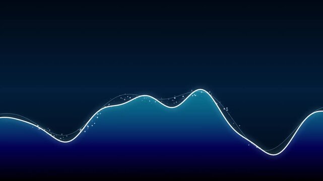 Abstract blue sound wave background, glowing audio frequency motion graphic, futuristic digital signal light line curve, modern technology vector loop animation