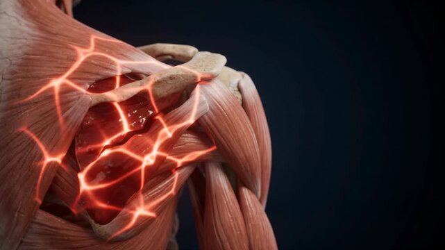 Human Shoulder Muscle Tear - Anatomical Rupture with Pain and Inflammation Effects - Cinematic 3D Medical Animation 4K