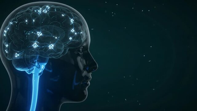 Human Brain Neural Activity - Glowing Digital Synapses and Brain Mapping - 3D CGI Scientific Animation